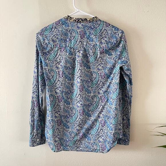 J. Crew Liberty Arts Fabrics Popover Shirt Womens 00 Blue Paisley Cottagecore - Picture 2 of 5